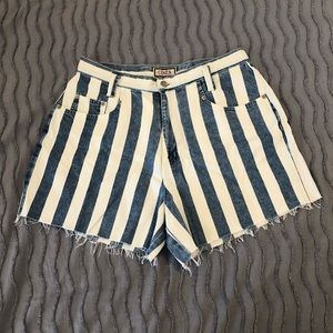Vintage Cenza High Waisted Striped Jean Shorts - Size 12